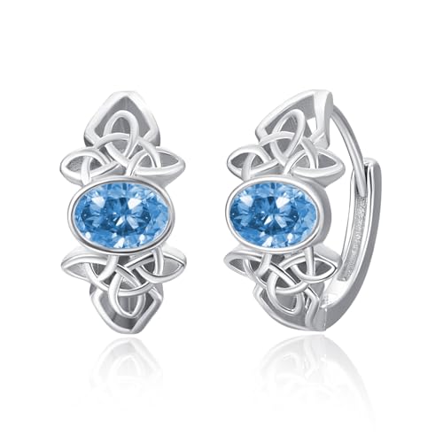 KINGWHYTE Tansanit Ohrringe 925 Sterling Silber Creolen Blau Kristall Ohrringe für Frauen Keltischer Geburtsstein Ohrringe Dezember Geburtstag Schmuck für Frauen Damen Mädchen