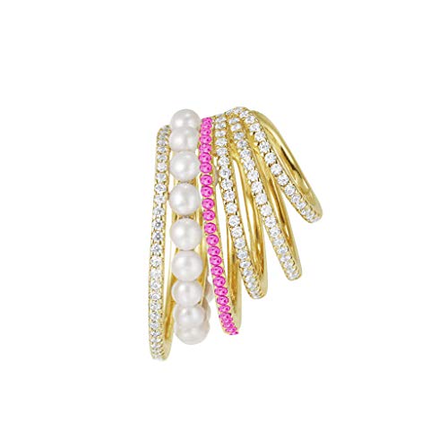 Ohrringe Silber 925 Creolen Ohrringe Gold Ohrpiercing Multi-Layer Slide-On Ohr Ohr Kristall Clip No Cuff Pearistic Clips Ohrringe Ohrringe Bunte Steine Hot Pink One Size