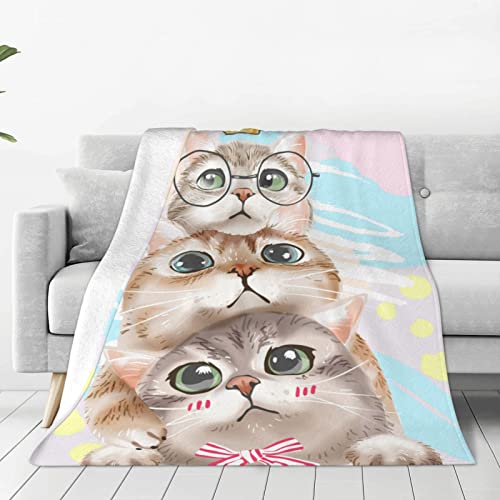 Cartoon-Katzendecke Fleece rosa Katze weiche Überwurfdecken ganzjährig warme leichte Decken für Bett Sofa Couch 127 4 x 101 6 cm