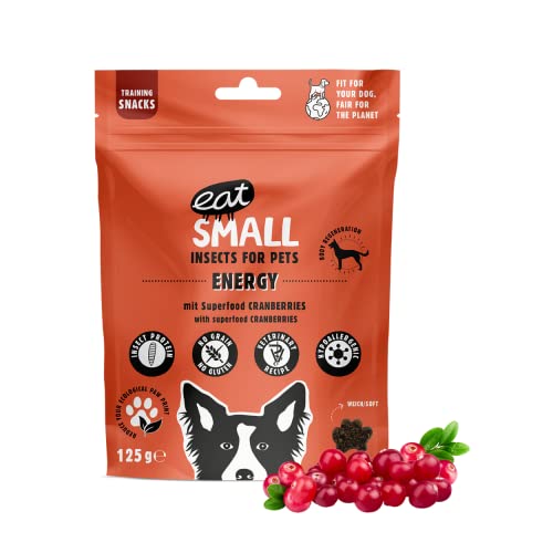 EAT SMALL Energy Snack 1x125g Trockenfutter mit Insekten nachhaltig hypoallergen bringt Neue Power Belohnung und Motivation oder einfach zwischendurch frei von Getreide und Gluten