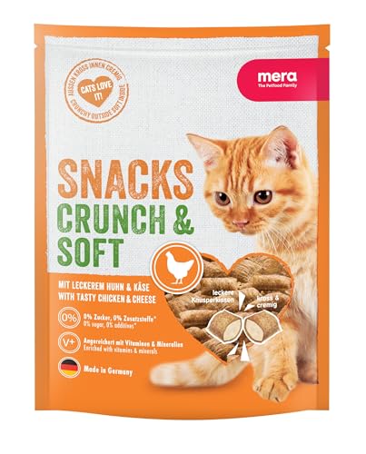 MERA Crunch Soft mit Huhn Käse 200g köstliche Katzen Leckerlies nahrhafter Katzensnack voller Vitamine und Mineralien Knuspersnack mit cremiger Füllung