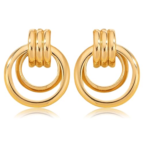 Toplstud Gold Ohrclips für Damen 14K Vergoldete Doppelkreis Clip Ohrringe Hypoallergene Creolen Ohrringe Schmuck für Damen Frauen Mädchen