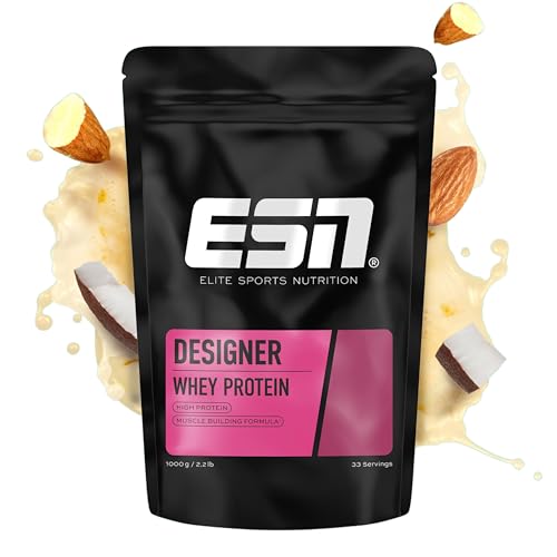 ESN Designer Whey Protein Pulver Almond Coconut 1 kg bis zu 23 g Protein pro Portion ideal zum Muskelaufbau und -erhalt geprüfte Qualität - made in Germany