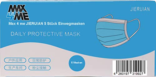Max 4 me JIERUIAN 5 Stück Einweg Maske Gesichtsmaske Vlies Einwegmaske Mundschutz Staubschutz mit Ohrschlaufen 3-lagige atmungsaktive Körbchenmaske