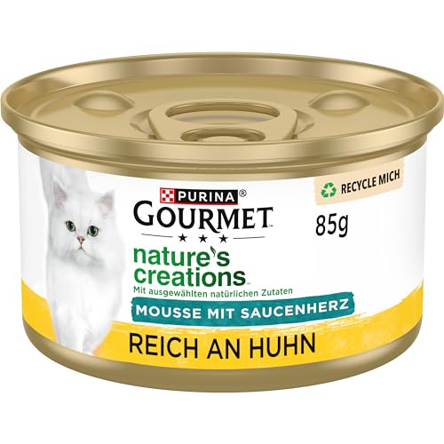 Gourmet Nature s Creations Mousse mit Saucenherz Katzenfutter nass reich an Huhn 12er Pack 12 x 85g