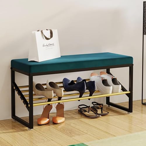 CATANK Samt-Schuhbank für den Eingangsbereich Bequeme gepolsterte Bank Schuhregal Bank Schuh-Organizer Möbel Moderne Sitzbank für den Eingangsbereich Schuhbank blau 100 x 30 x 40