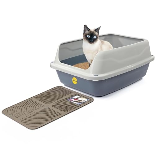 Cat Centre Offen Hohem Rand Ohne Deckel Grauer Katzenstreu Matte Grau L 56x 39 cm