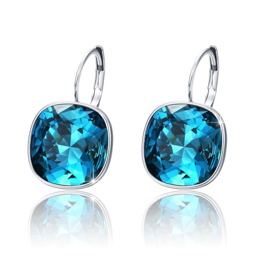 XUPING Kristall Ohrringe für Damen Funkelnde Ohrringe Silber Creolen Hängend Blau Strass Hypoallergenic Jewelry Marineblau