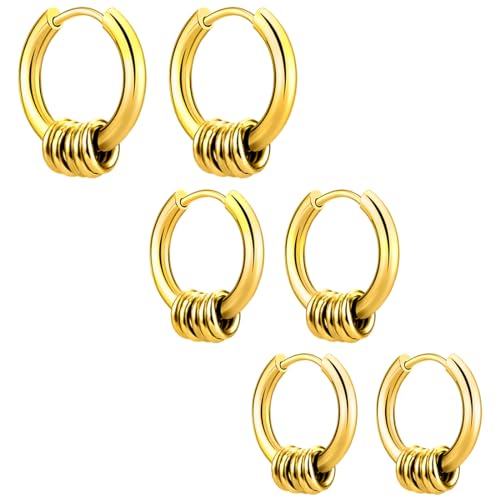 EODKSE Goldene Creolen-Set 3 Paare für Damen Herren und Unisex Zierliche Ohrringe für Knorpel Tragus Helix und Schlafen in Größen 8mm 10mm und 12mm Perfekt für Frauen Männer