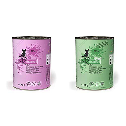 catz finefood N 11 Lamm Kaninchen Feinkost Katzenfutter nass 6 x 400g Dosen N 15 Huhn Fasan Feinkost Katzenfutter nass verfeinert mit Quinoa Kresse 6 x 400g Dosen