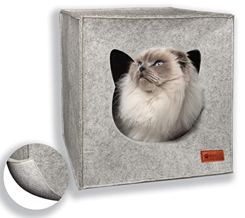 Katzenhöhle aus Filz mit Anti-Rutsch Boden Katzenbox passend für IKEA Regal Kallax und Expedit mit herausnehmbaren Kissen Katzenhaus Filzhöhle für Katzen und kleine Hunde Katzenkorb Hellgrau