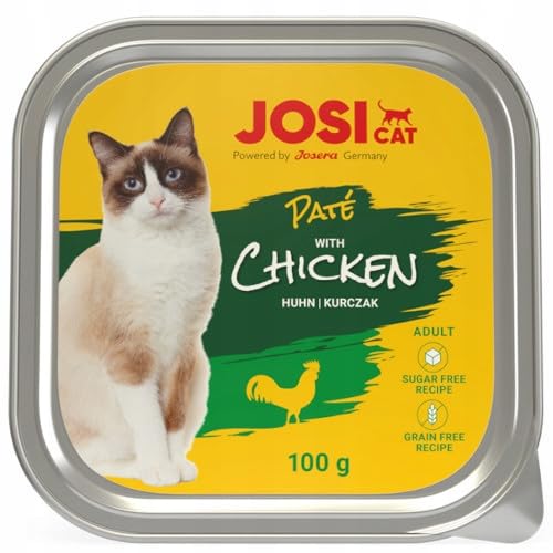 JosiCat Pat with Chicken 16 x 100 g Saftiges Katzenfutter mit Huhn Vitamin E D3 getreidefrei Premium Nassfutter für ausgewachsene Katzen Alleinfutter Powered by JOSERA 16er Pack