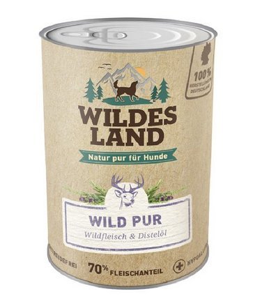 Wildes Land - Wild PUR - 6 x 400 g - Mit Distelöl - Nassfutter für Hunde - Hoher Fleischanteil - Getreidefrei und Glutenfreies Hundefutter