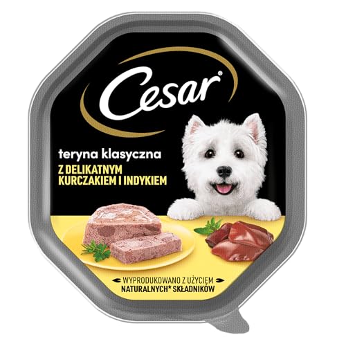 Cesar Klassik-Terrine Nassfutter für ausgewachsene Hunde mit zartem Huhn und Truthahn Schale 6 x 150g