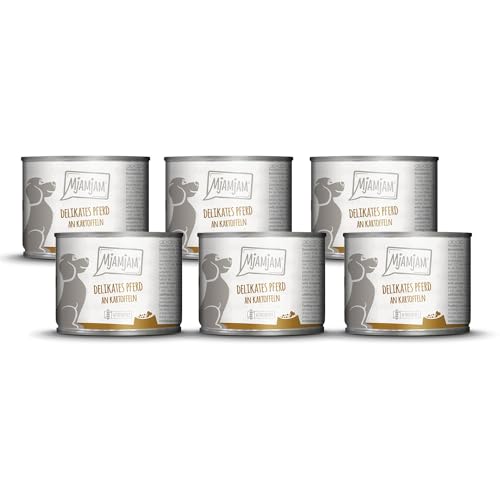 MjAMjAM - Premium Nassfutter für Hunde - delikates Pferd an gedämpften Kartoffeln 6er Pack 6 x 200g getreidefrei mit extra viel Fleisch