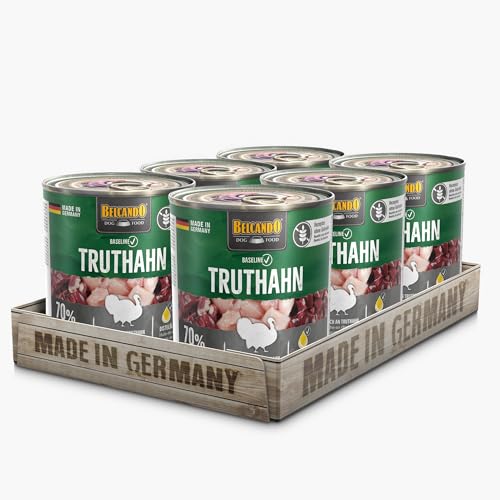 BELCANDO Baseline Nassfutter für Hunde Truthahn 6X 400g Dose 70% Fleisch für ausgewachsene Hunde Hundefutter nass ohne Getreide Made in Germany