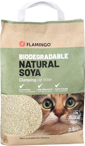 Flamingo Katzenstreu Soja - für 6 Wochen - Feine körner klumpend 2 5KG - snel absorbierend - 100% natürlich - Auch für Kätzchen geeignet