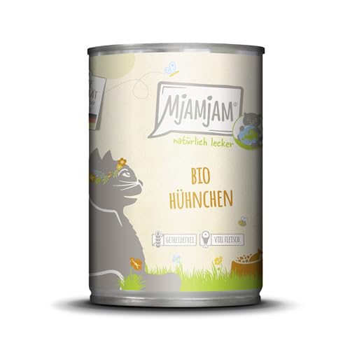 MjAMjAM Premium Nassfutter für Katzen - natürlich lecker Bio Hühnchen 1er Pack 1 x 400g getreidefrei mit extra viel Fleisch