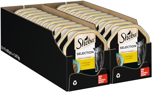 Sheba Selection in Sauce Katzenfutter mit Geflügelhäppchen in Sauce für ausgewachsene Katzen 22 x 85g Katzennahrung