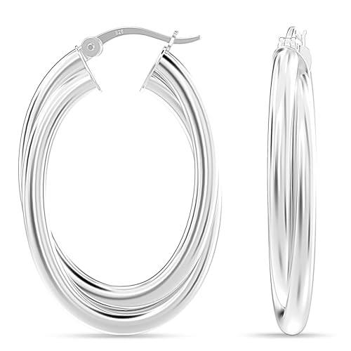 LeCalla Sterling Silber Schmuck Verflechtung Oval Form Klick-Top Chunky Creolen für Frauen