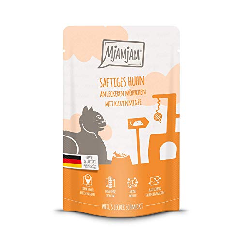 MjAMjAM - Premium Nassfutter für Katzen - Quetschie - saftiges Huhn an leckeren Möhrchen 1er Pack 1 x 125 g getreidefrei mit extra viel Fleisch