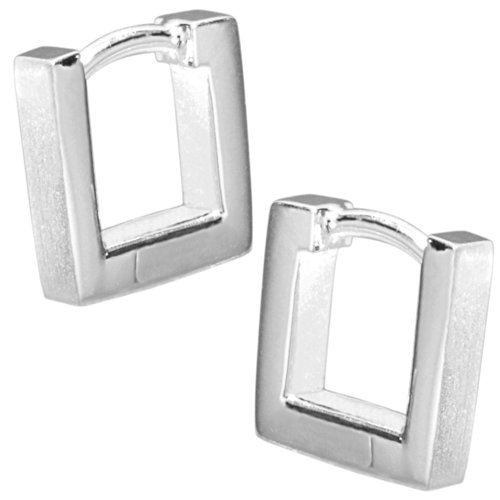 Vinani Damen Ohrringe 925 Silber - Klapp-Creolen viereckig mattiert glänzend - aus 925 Sterling Silber für Frauen - CMQ