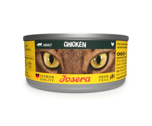 JOSERA Nassfutter Chicken 12 x 85 g Adult Premium Katzenfutter nass für ausgewachsene Katzen Huhn mit Lachsöl getreidefrei gegen Harnsteinbildung Haarballen Alleinfutter 12er Pack