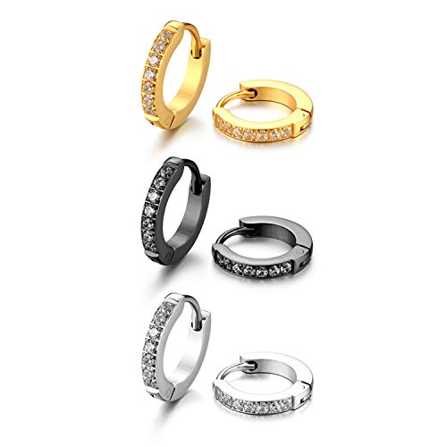 OIDEA Damen Ohrringe Creolen mit Zirkonia 3 Paare Creolen Ohrschmuck Set mit Strass aus 316L Edelstahl Geschenk für Frauen Mutter Tochter Freundin Mädchen Silber Gold Schwarz