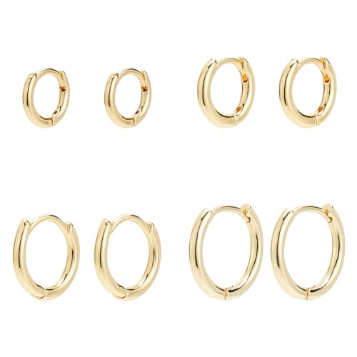 PH PandaHall 8 Stück Huggie Creolen 4 Paar Messing 14K Gold Gefüllte Creolen Goldene Schläfer Ohrringe Runde Tragus Ohrringe Knorpel Creolen Für Damen Und Herren 9 14mm