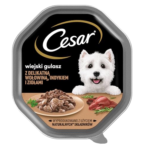 Cesar Landragout Nassfutter für ausgewachsene Hunde mit zartem Truthahn Rind und Kräutern Schale 14 x 150g