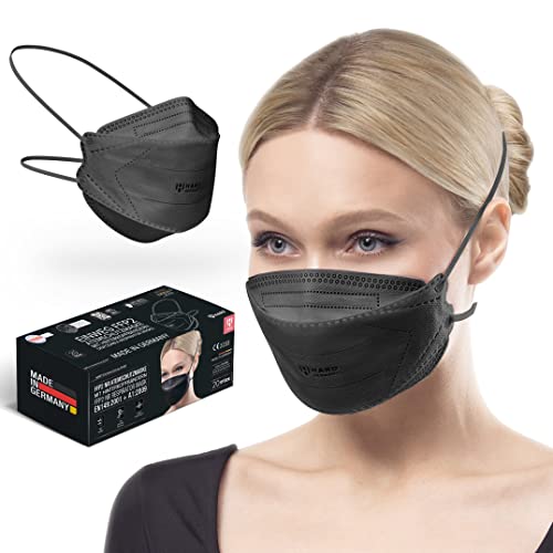HARD 10x FFP2 Atemschutzmasken mit Hinterkopfband Made in Germany FFP2 Maske Filtereffizienz 99 5% Atmungsaktiv - OEKO TEX einzelverpackt - Erwachsene - Schwarz