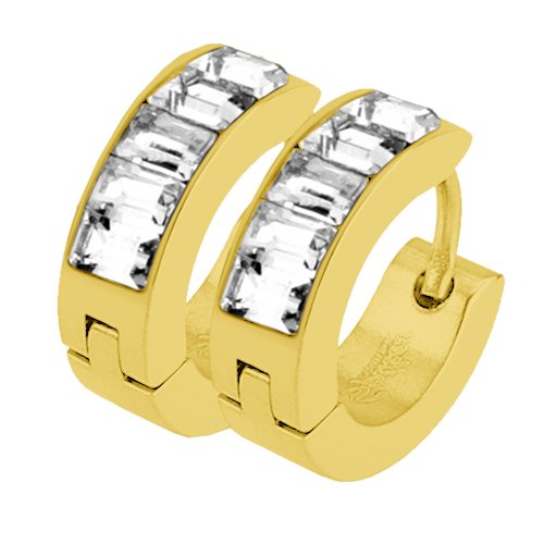 Mianova Damen Creolen Edelstahl mit Zirkonia Strass Steinen Klapp Viereck Ohrringe Huggie Kreolen Rund Glanz Breit Gold