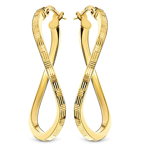 Miore Ohrringe Damen gedrehte glÃ¤nzende Creolen mit Design aus Gelbgold 14 Karat 585 Gold Ohrschmuck