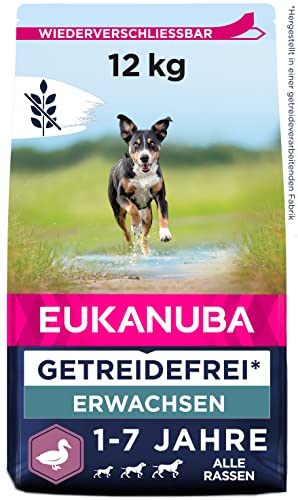 Eukanuba Hundefutter getreidefrei mit Ente - Trockenfutter für ausgewachsene Hunde Aller Rassen 12 kg