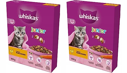 Whiskas Junior Trockenfutter für Kätzchen 2-12 Monate mit Huhn 2er Pack 2 x 300 g im Karton