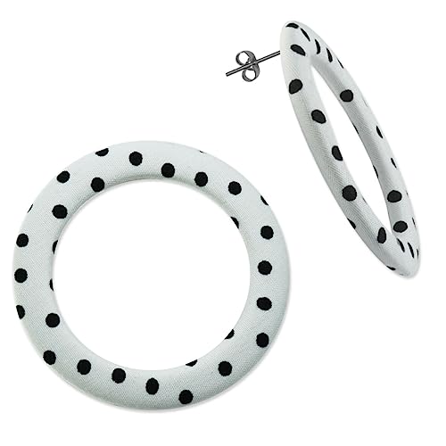 Soul-Cats Creolen Ohrringe Rockabilly Polka Dots Stoff 50er Style einzeln oder im Set Farbe weiß mit schwarzen Punkten