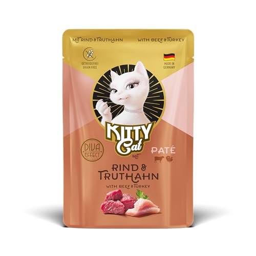 KITTY Cat Pat Rind Truthahn 6 x 85 g Nassfutter für Katzen getreidefreies Katzenfutter mit Taurin Lachsöl und Grünlippmuschel Alleinfuttermittel mit hohem Fleischanteil Made in Germany