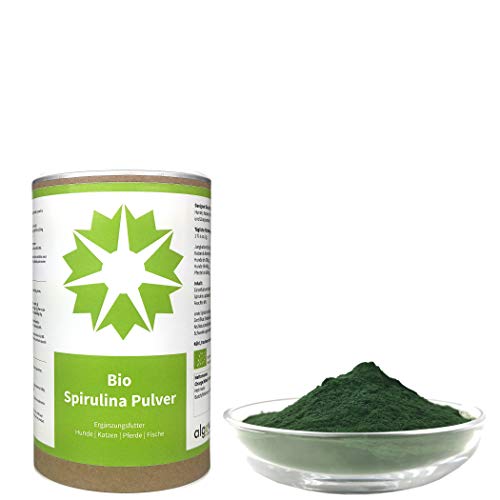 algova Bio Spirulina Pulver Futter-Zusatz für Pferde Hunde Katzen Garnelen Fische natürliches Algenpulver mit hohem Vitamin Mineralstoffgehalt Barf 500g