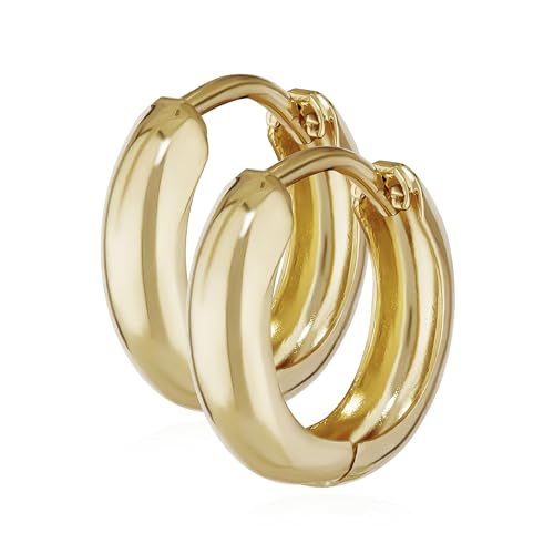 NKlaus Paar Ohrringen Gold - Gelbgold 333 Creolen - Klappcreolen glänzend - 12 2 x 3 2mm - Schmuck Damen und Mädchen - Hochglanzpoliert Rund - 4736