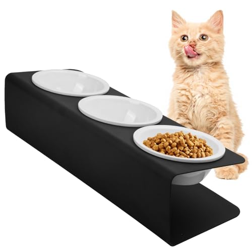 Katzennapf Erhöht 3er Set 300ml 15 Gekippte Fressnapf Katze aus Keramik 43x14 5x11cm Futterstation Katzen Hundenapf Katzen Napfset Katzenfressnapf Erhöhte Futternäpfe für Kleine Hunde Katzen