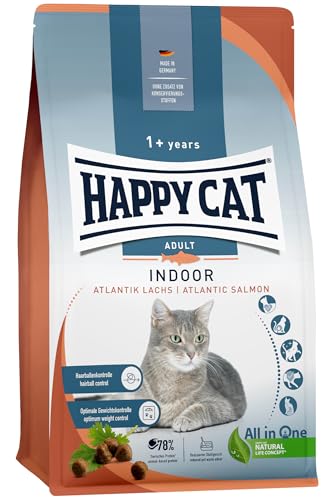 Happy Cat 70587 - Indoor Adult Atlantik Lachs - Katzen-Trockenfutter für ausgewachsene Katzen und Kater - 300 g Inhalt