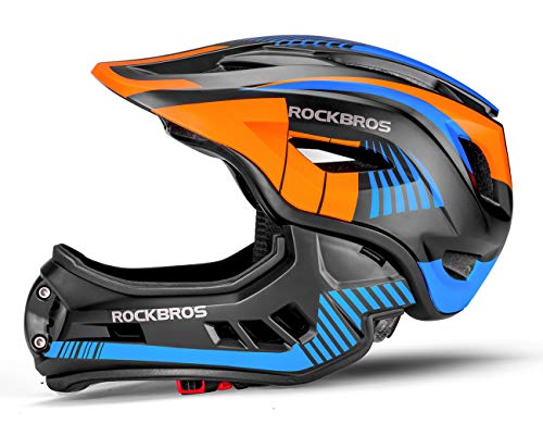 ROCKBROS Kinderhelm Integriert Jugend Fullface Helm Abnehmbarem Kinnschutz BMX MTB Downhill Helm S 48 53cm M 53 58cm