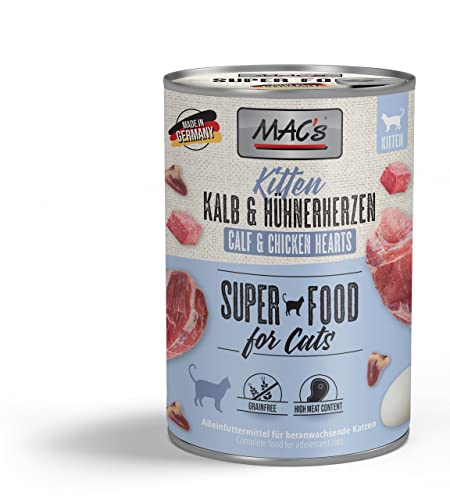 Mac s Cat Premium Nassfutter für Kätzchen 6er-Packung mit 6 Dosen Herzen aus Rindfleisch und Huhn 6 x 400 g