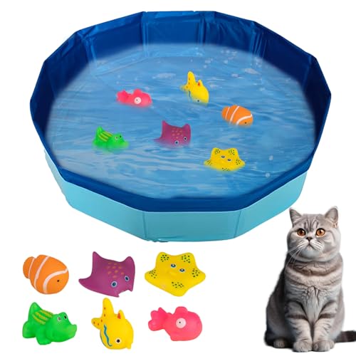 ACAREY Katzen Pool Katzenpool mit Fischen Spielzeug Tragbares Katzen Hundepool Faltbar Wasserspielzeug für Katzen und Hunde zum Spielen Baden Verwendet 30 10cm