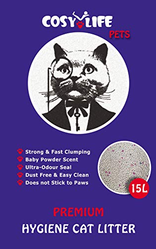 Cosy Life Premium Hygiene Katzenstreu - staubfrei natürlich klumpend - Babypuderduft - 15L