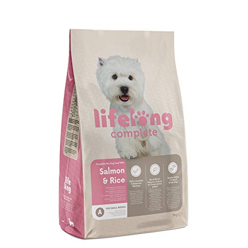 Amazon-Marke Lifelong Complete Komplett-Trockenfutter für ausgewachsene ADULT kleine Hunde mit Lachs und Reis 1 x 3 kg