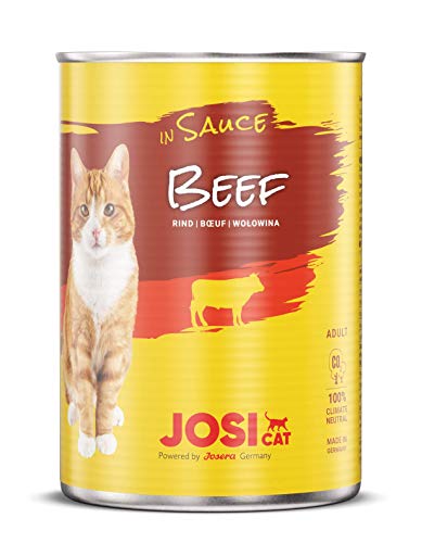 JosiCat Beef in Sauce 12 x 415 g Feines Katzenfutter Nassfutter in Sauce Katzenfutter mit Rind für ausgewachsene Katzen powered by JOSERA