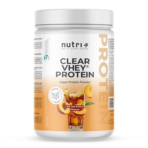 Nutri Clear Vhey - Clear Vegan Protein Pulver Pfirsich Eistee - erfrischendes veganes Eiweißpulver ohne Soja Whey Laktose Zucker - Ice Tea Peach 400 g Proteinpulver