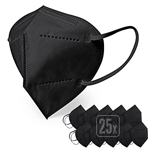 25x Masken Schwarz   CE Zertifiziert   Einzeln verpackt   5 Lagen Maske   BFE 99% Filterung   Box 25 Stück