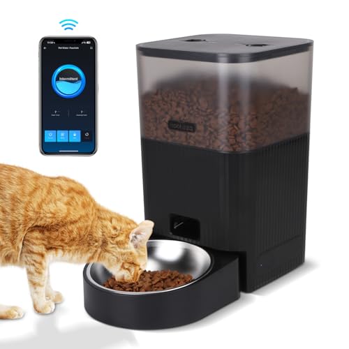 Nobleza - WiFi Automatischer Futterautomat für Katze Hund 4.2L Pet Feeder mit Timer 10S Sprachaufnahme 1-10 Mahlzeiten Edelstahl Napf Trockenmittelbeutel Schwarz